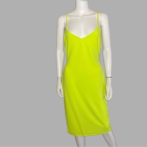 Bebe Neon Yellow Green Scuba Crepe Midi Dress - Picture 4 of 8